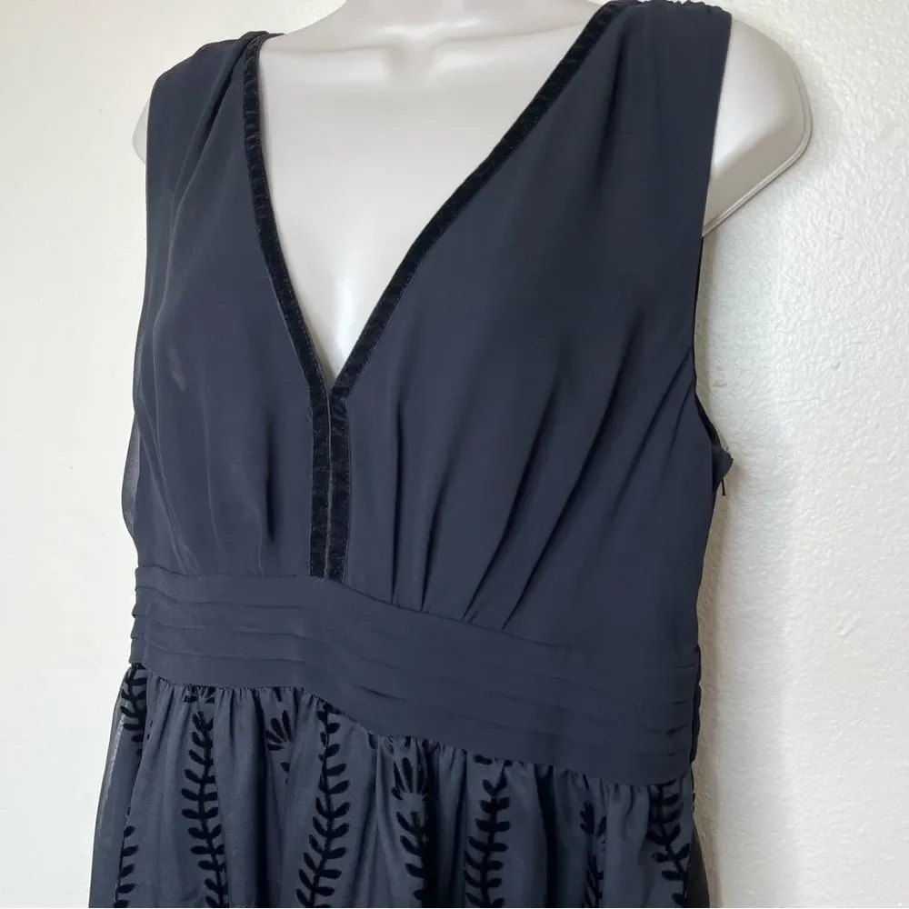 H&M Conscious Collection Deep V Black Burnout Velvet A Line Cocktail Dress 14
